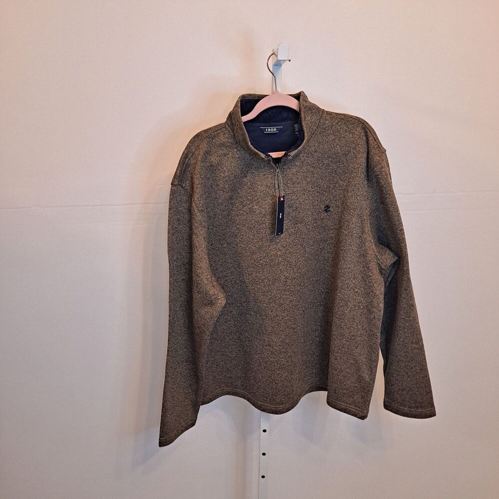 Izod Men's Sweater Size XXL Cedarwood Khaki Heather 1/4 Zip Pullover